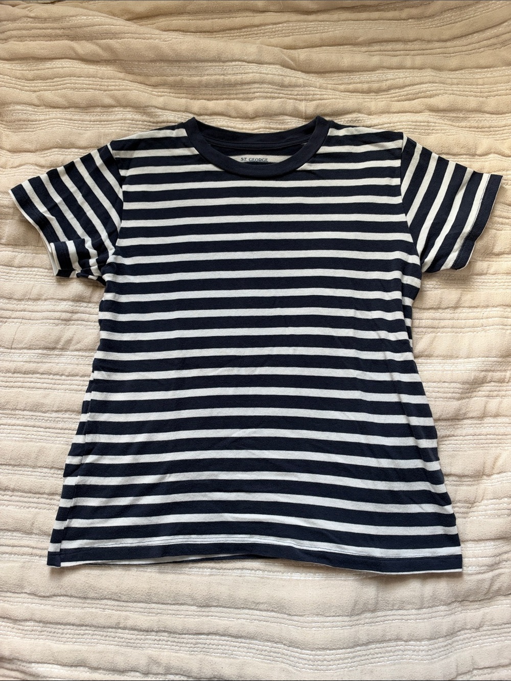 Brandy Melville Navy and White Striped Short Sleeve Tee